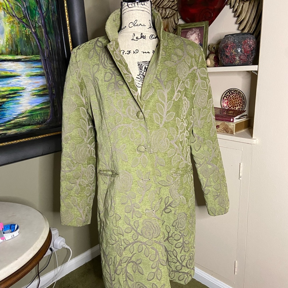 Brocade green and taupe flower vine designs